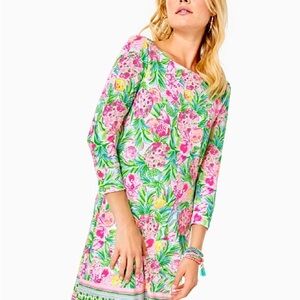 Lilly Pulitzer Pink and Green Midi Dress with Tropical Print